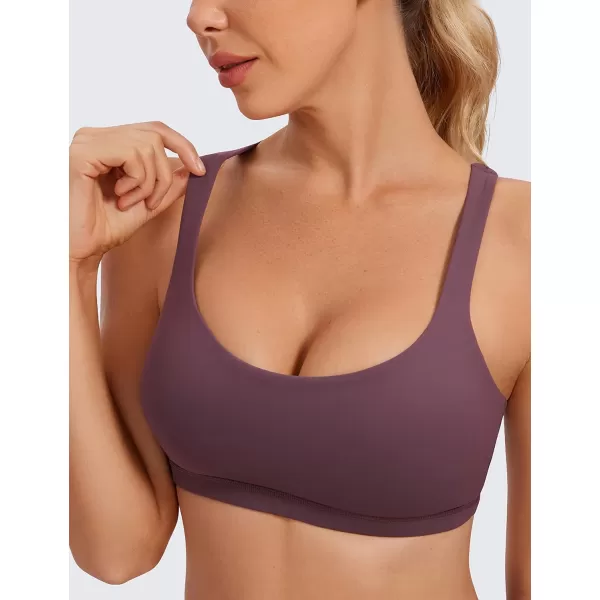 CRZ YOGA Womens Low Impact Strappy Sports Bra  Low Cut Wirefree Padded Yoga Bra Criss Cross BackArctic Plum