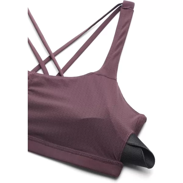 CRZ YOGA Womens Low Impact Strappy Sports Bra  Low Cut Wirefree Padded Yoga Bra Criss Cross BackArctic Plum