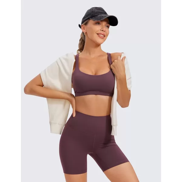 CRZ YOGA Womens Low Impact Strappy Sports Bra  Low Cut Wirefree Padded Yoga Bra Criss Cross BackArctic Plum