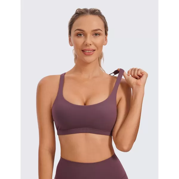 CRZ YOGA Womens Low Impact Strappy Sports Bra  Low Cut Wirefree Padded Yoga Bra Criss Cross BackArctic Plum