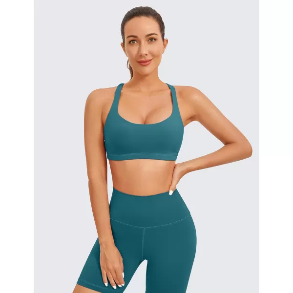 CRZ YOGA Womens Low Impact Strappy Sports Bra  Low Cut Wirefree Padded Yoga Bra Criss Cross BackBorealis Green