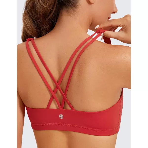 CRZ YOGA Womens Low Impact Strappy Sports Bra  Low Cut Wirefree Padded Yoga Bra Criss Cross BackCrimson