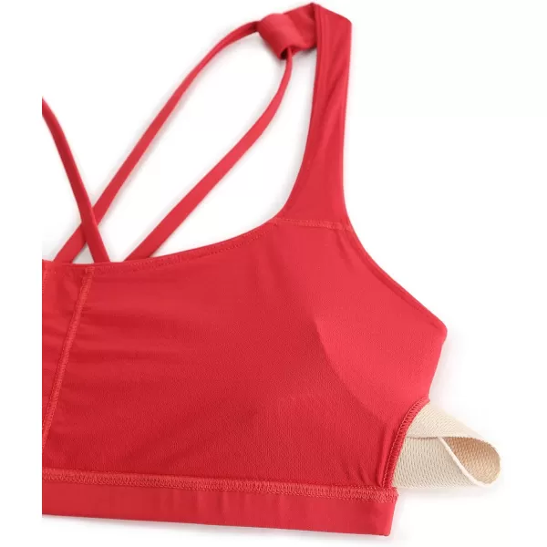 CRZ YOGA Womens Low Impact Strappy Sports Bra  Low Cut Wirefree Padded Yoga Bra Criss Cross BackCrimson