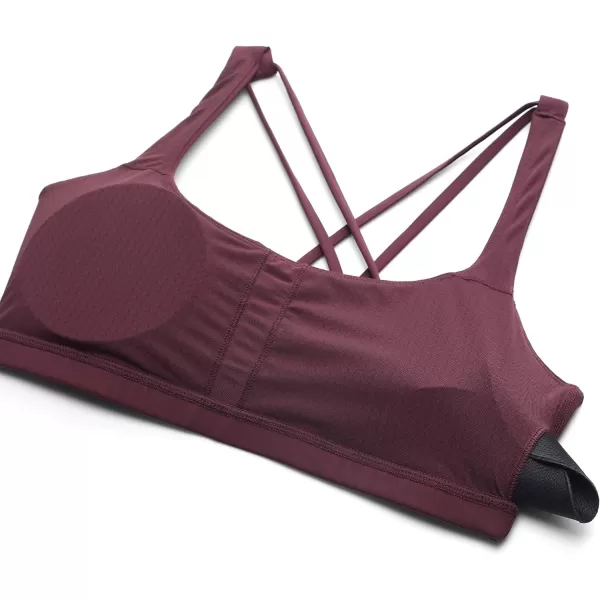 CRZ YOGA Womens Low Impact Strappy Sports Bra  Low Cut Wirefree Padded Yoga Bra Criss Cross BackDark Russet