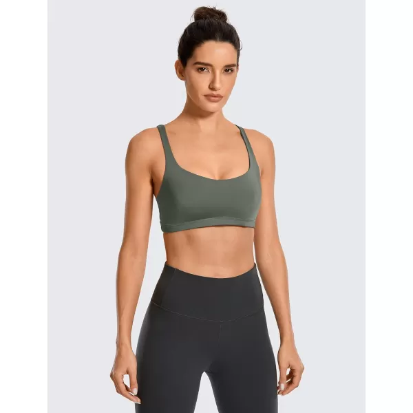 CRZ YOGA Womens Low Impact Strappy Sports Bra  Low Cut Wirefree Padded Yoga Bra Criss Cross BackGrey Sage