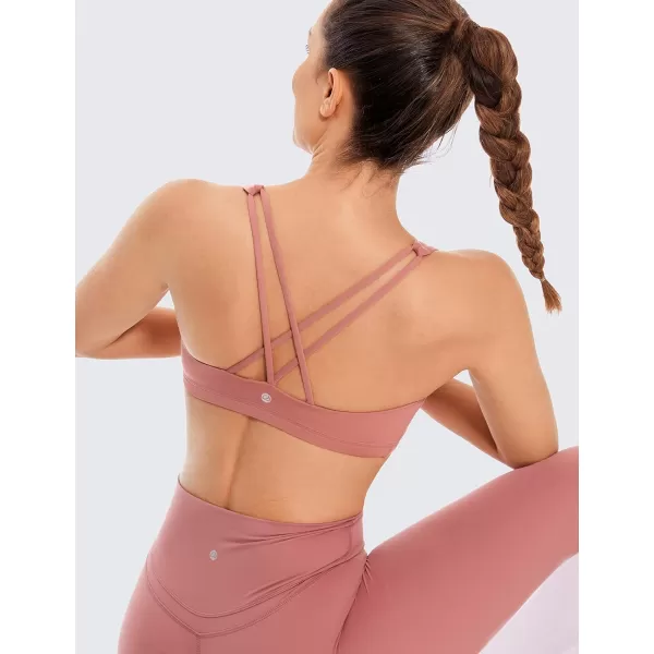 CRZ YOGA Womens Low Impact Strappy Sports Bra  Low Cut Wirefree Padded Yoga Bra Criss Cross BackLight Reddish Brown