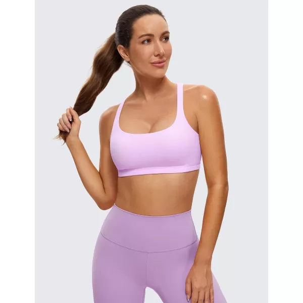 CRZ YOGA Womens Low Impact Strappy Sports Bra  Low Cut Wirefree Padded Yoga Bra Criss Cross BackLilac