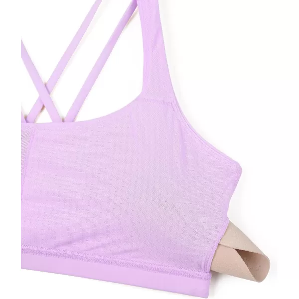 CRZ YOGA Womens Low Impact Strappy Sports Bra  Low Cut Wirefree Padded Yoga Bra Criss Cross BackLilac