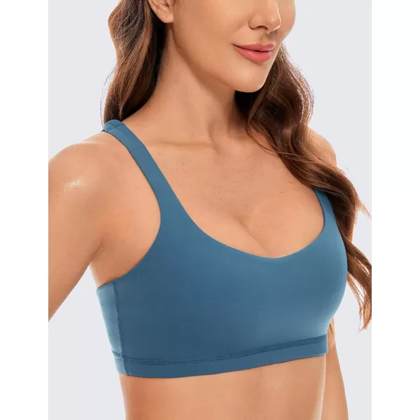 CRZ YOGA Womens Low Impact Strappy Sports Bra  Low Cut Wirefree Padded Yoga Bra Criss Cross BackPetrol Blue