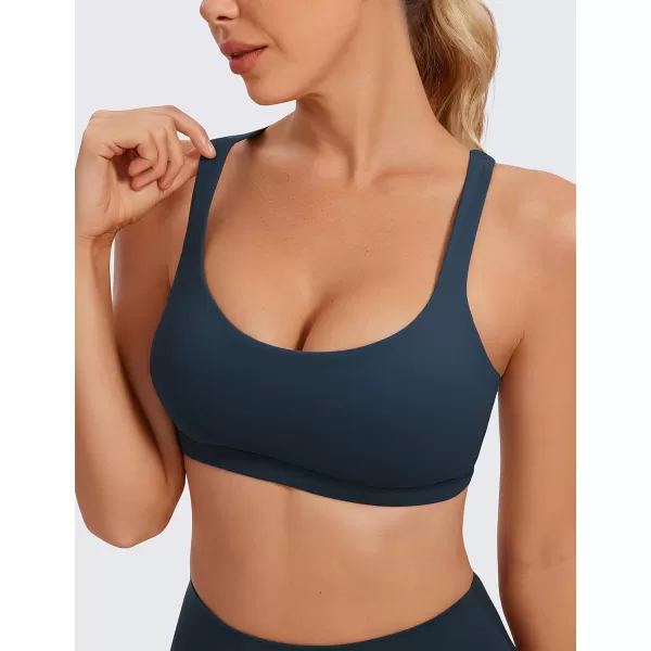 CRZ YOGA Womens Low Impact Strappy Sports Bra  Low Cut Wirefree Padded Yoga Bra Criss Cross BackTrue Navy