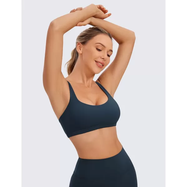 CRZ YOGA Womens Low Impact Strappy Sports Bra  Low Cut Wirefree Padded Yoga Bra Criss Cross BackTrue Navy