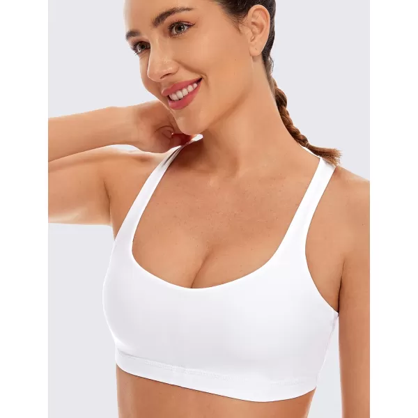 CRZ YOGA Womens Low Impact Strappy Sports Bra  Low Cut Wirefree Padded Yoga Bra Criss Cross BackWhite
