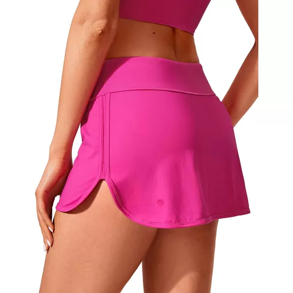 CRZ YOGA Womens Mid Rise Swim Skirt Athletic Bathing Suit Skorts Skirts Side Split Swimsuit Bottoms with PocketHibiscus Purple