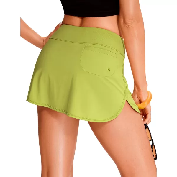 CRZ YOGA Womens Mid Rise Swim Skirt Athletic Bathing Suit Skorts Skirts Side Split Swimsuit Bottoms with PocketPrimrose Yellow