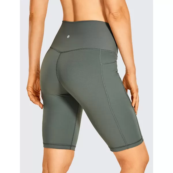 CRZ YOGA Womens Naked Feeling Biker Shorts  4 5 6 8 10 High Waisted Yoga Gym Spandex Shorts Side Pockets10 inches Grey Sage