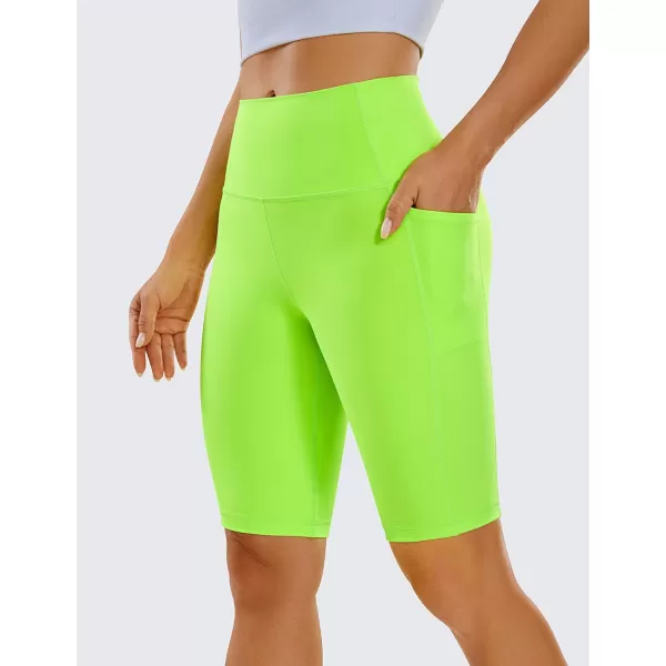 CRZ YOGA Womens Naked Feeling Biker Shorts  4 5 6 8 10 High Waisted Yoga Gym Spandex Shorts Side Pockets10 inches Neonelectronic Fluorescent