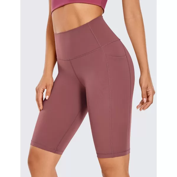 CRZ YOGA Womens Naked Feeling Biker Shorts  4 5 6 8 10 High Waisted Yoga Gym Spandex Shorts Side Pockets10 inches Sepia