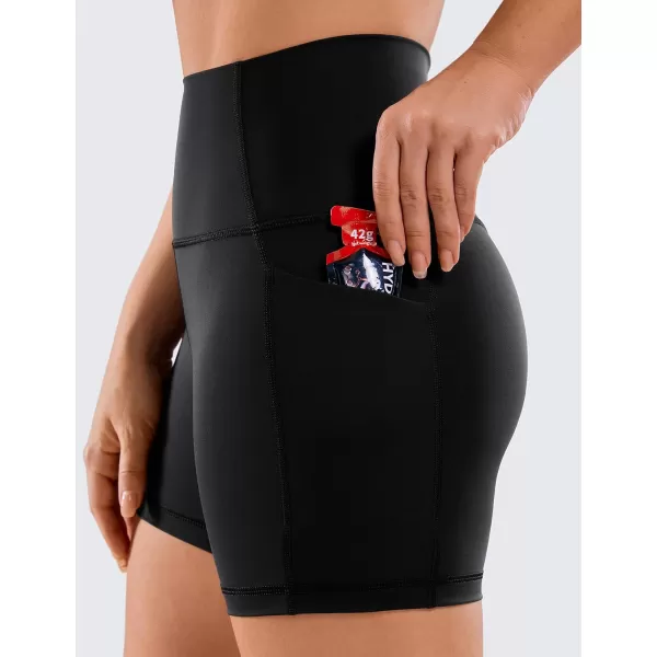 CRZ YOGA Womens Naked Feeling Biker Shorts  4 5 6 8 10 High Waisted Yoga Gym Spandex Shorts Side Pockets4 inches Black