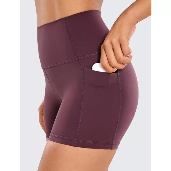 CRZ YOGA Womens Naked Feeling Biker Shorts  4 5 6 8 10 High Waisted Yoga Gym Spandex Shorts Side Pockets4 inches Dark Russet