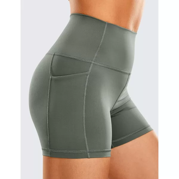 CRZ YOGA Womens Naked Feeling Biker Shorts  4 5 6 8 10 High Waisted Yoga Gym Spandex Shorts Side Pockets4 inches Grey Sage