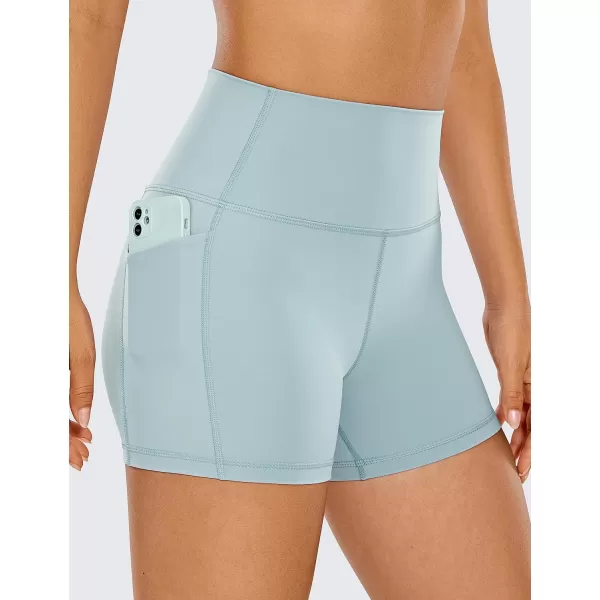 CRZ YOGA Womens Naked Feeling Biker Shorts  4 5 6 8 10 High Waisted Yoga Gym Spandex Shorts Side Pockets4 inches Light Grayish Blue