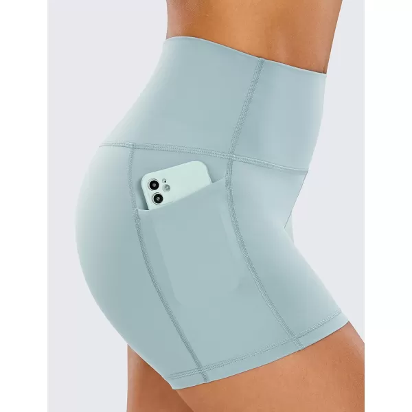 CRZ YOGA Womens Naked Feeling Biker Shorts  4 5 6 8 10 High Waisted Yoga Gym Spandex Shorts Side Pockets4 inches Light Grayish Blue