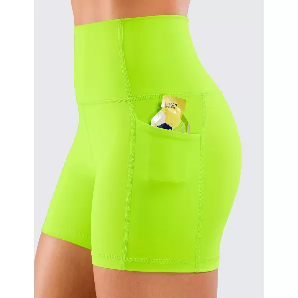 CRZ YOGA Womens Naked Feeling Biker Shorts  4 5 6 8 10 High Waisted Yoga Gym Spandex Shorts Side Pockets4 inches Neonelectronic Fluorescent