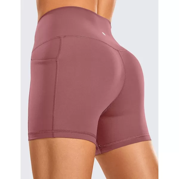 CRZ YOGA Womens Naked Feeling Biker Shorts  4 5 6 8 10 High Waisted Yoga Gym Spandex Shorts Side Pockets4 inches Sepia