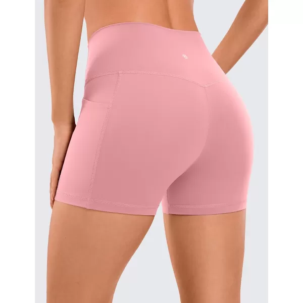 CRZ YOGA Womens Naked Feeling Biker Shorts  4 5 6 8 10 High Waisted Yoga Gym Spandex Shorts Side Pockets4 inches The Heartbeat Powder