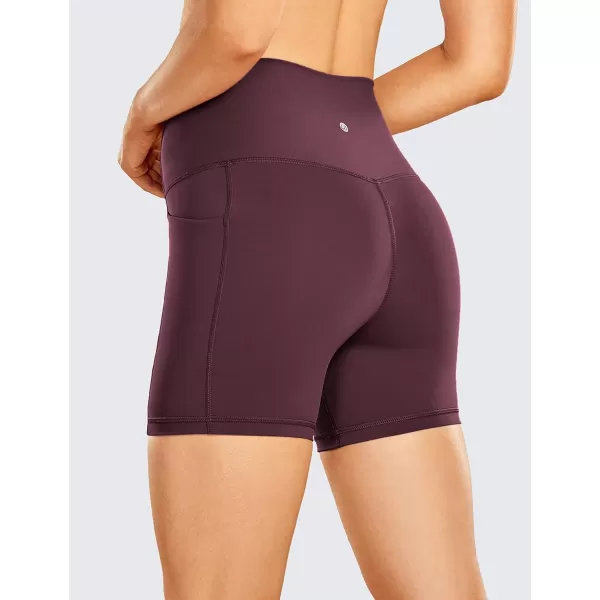 CRZ YOGA Womens Naked Feeling Biker Shorts  4 5 6 8 10 High Waisted Yoga Gym Spandex Shorts Side Pockets5 inches Dark Russet