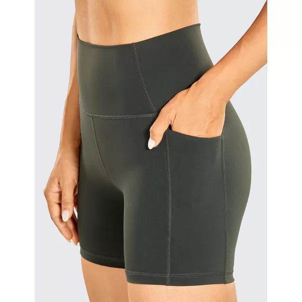 CRZ YOGA Womens Naked Feeling Biker Shorts  4 5 6 8 10 High Waisted Yoga Gym Spandex Shorts Side Pockets5 inches Grey Olive