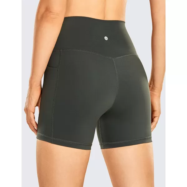 CRZ YOGA Womens Naked Feeling Biker Shorts  4 5 6 8 10 High Waisted Yoga Gym Spandex Shorts Side Pockets5 inches Grey Olive