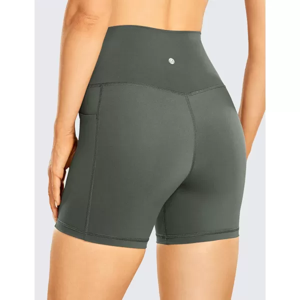 CRZ YOGA Womens Naked Feeling Biker Shorts  4 5 6 8 10 High Waisted Yoga Gym Spandex Shorts Side Pockets5 inches Grey Sage