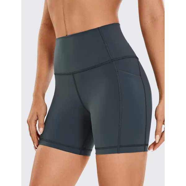 CRZ YOGA Womens Naked Feeling Biker Shorts  4 5 6 8 10 High Waisted Yoga Gym Spandex Shorts Side Pockets5 inches Melanite