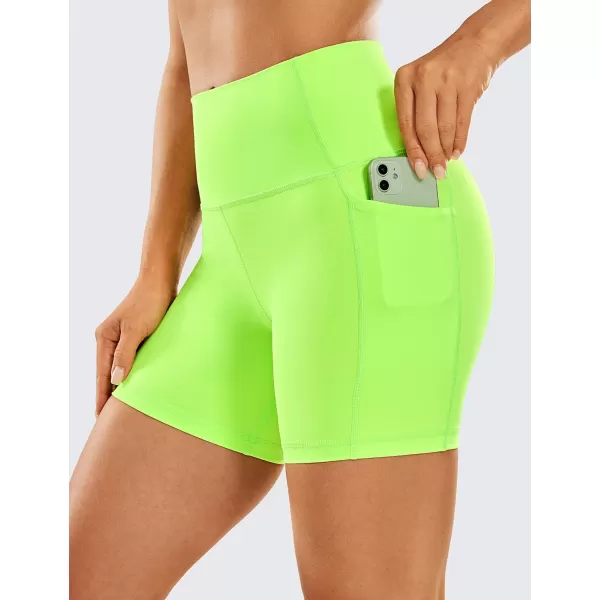 CRZ YOGA Womens Naked Feeling Biker Shorts  4 5 6 8 10 High Waisted Yoga Gym Spandex Shorts Side Pockets5 inches Neonelectronic Fluorescent