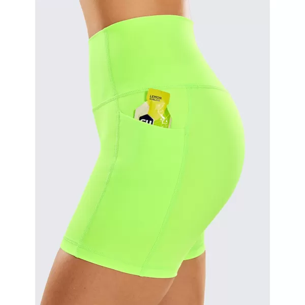 CRZ YOGA Womens Naked Feeling Biker Shorts  4 5 6 8 10 High Waisted Yoga Gym Spandex Shorts Side Pockets5 inches Neonelectronic Fluorescent