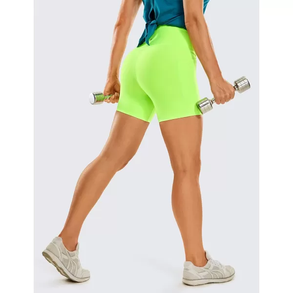 CRZ YOGA Womens Naked Feeling Biker Shorts  4 5 6 8 10 High Waisted Yoga Gym Spandex Shorts Side Pockets5 inches Neonelectronic Fluorescent