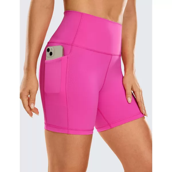 CRZ YOGA Womens Naked Feeling Biker Shorts  4 5 6 8 10 High Waisted Yoga Gym Spandex Shorts Side Pockets5 inches Neonlight Purple