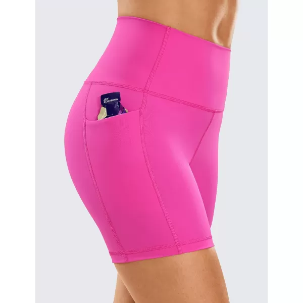 CRZ YOGA Womens Naked Feeling Biker Shorts  4 5 6 8 10 High Waisted Yoga Gym Spandex Shorts Side Pockets5 inches Neonlight Purple