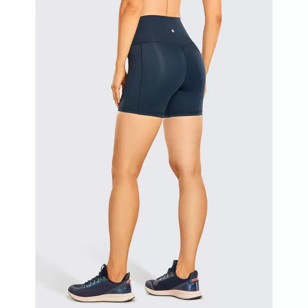 CRZ YOGA Womens Naked Feeling Biker Shorts  4 5 6 8 10 High Waisted Yoga Gym Spandex Shorts Side Pockets5 inches True Navy