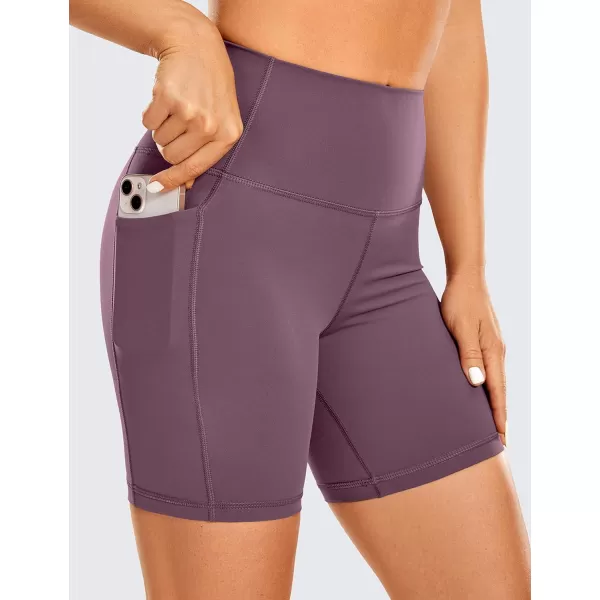 CRZ YOGA Womens Naked Feeling Biker Shorts  4 5 6 8 10 High Waisted Yoga Gym Spandex Shorts Side Pockets6 inches Antique Bark