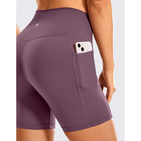 CRZ YOGA Womens Naked Feeling Biker Shorts  4 5 6 8 10 High Waisted Yoga Gym Spandex Shorts Side Pockets6 inches Antique Bark