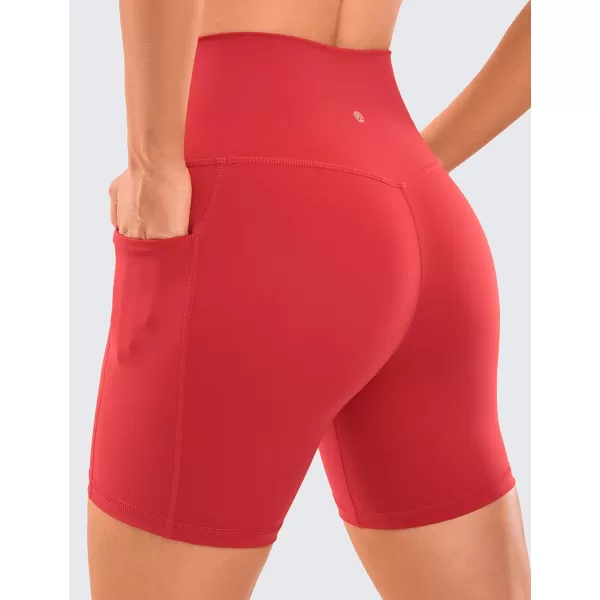 CRZ YOGA Womens Naked Feeling Biker Shorts  4 5 6 8 10 High Waisted Yoga Gym Spandex Shorts Side Pockets6 inches Crimson