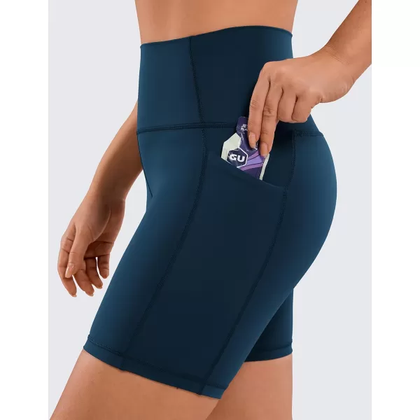 CRZ YOGA Womens Naked Feeling Biker Shorts  4 5 6 8 10 High Waisted Yoga Gym Spandex Shorts Side Pockets6 inches French Navy