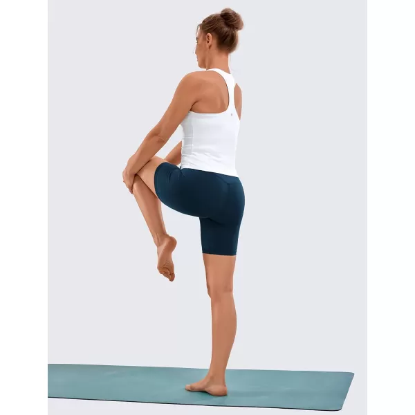 CRZ YOGA Womens Naked Feeling Biker Shorts  4 5 6 8 10 High Waisted Yoga Gym Spandex Shorts Side Pockets6 inches French Navy