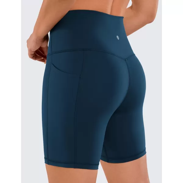 CRZ YOGA Womens Naked Feeling Biker Shorts  4 5 6 8 10 High Waisted Yoga Gym Spandex Shorts Side Pockets6 inches French Navy