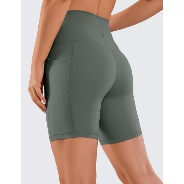 CRZ YOGA Womens Naked Feeling Biker Shorts  4 5 6 8 10 High Waisted Yoga Gym Spandex Shorts Side Pockets6 inches Grey Sage