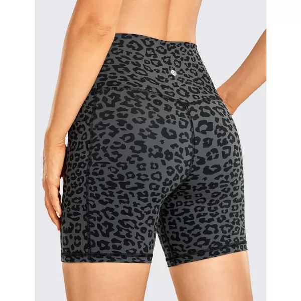 CRZ YOGA Womens Naked Feeling Biker Shorts  4 5 6 8 10 High Waisted Yoga Gym Spandex Shorts Side Pockets6 inches Leopard Printed 1