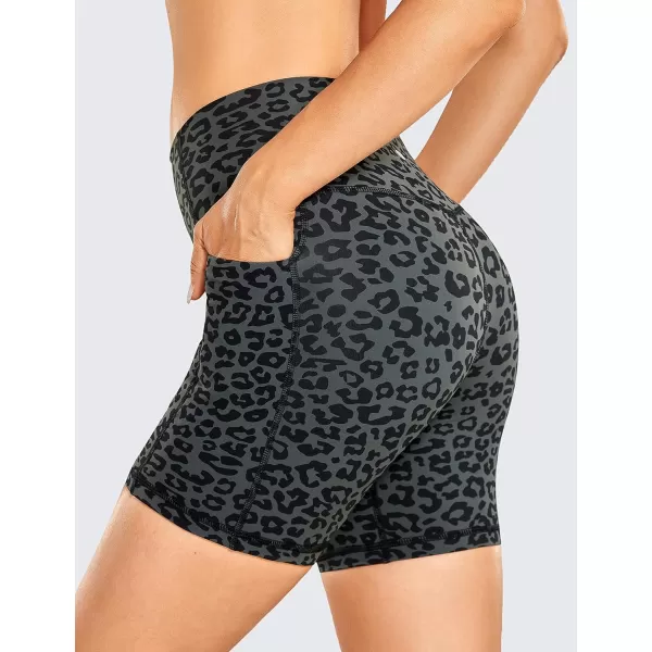 CRZ YOGA Womens Naked Feeling Biker Shorts  4 5 6 8 10 High Waisted Yoga Gym Spandex Shorts Side Pockets6 inches Leopard Printed 1