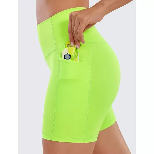 CRZ YOGA Womens Naked Feeling Biker Shorts  4 5 6 8 10 High Waisted Yoga Gym Spandex Shorts Side Pockets6 inches Neonelectronic Fluorescent